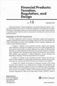 Financial Products : Taxation, Regulation and Design 2019 （Supplement）