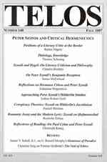 Peter Szondi and Critical Hermeneutics (Telos, Number 140, Fall 2007)