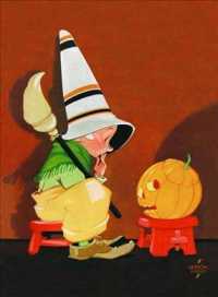 Cute Witch Conversing with Jack-o-Lantern - Halloween Greeting Cards : 6 Cards Individually Bagged with Envelopes & Header (Halloween) （CRDS）