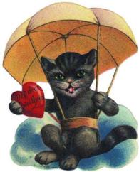 Cat in Parachute Valentine : Greeting Card (Valentine's Day) （CRDS）
