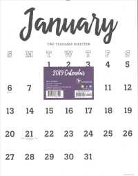 Black & White Script Monthly 2019 Grid Calendar （SPI WAL）