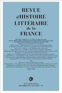 REVUE D'HISTOIRE LITTERAIRE DE LA FRANCE - 4 - 2020, 120E ANNEE - N  4 (REVUE D'HISTOIR)