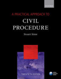 英国民事手続法：実務的アプローチ（第２０版）<br>A Practical Approach to Civil Procedure (Practical Approach Series) （20TH）