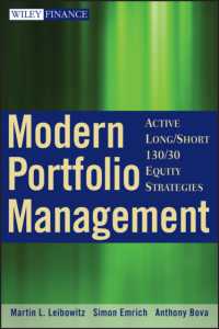 現代のポートフォリオ管理<br>Modern Portfolio Management : Active Long/Short 130/30 Equity Strategies (Wiley Finance)