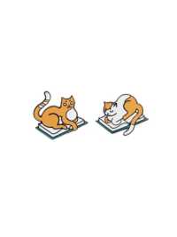 Curl Up with Books and Cats Enamel Pin Set - Pin Set of 2