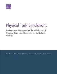 Physical Task Simulations : Performance Measures for the Validation of Physical Tests and Standards for Battlefield Airmen