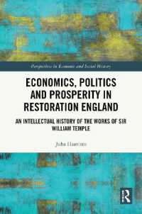Economics, Politics and Prosperity in Restoration England : An Intellectual History of the Works of Sir William Temple (Perspectives in Economic and Social History)