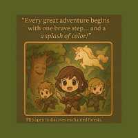 Every great adventure begins with one brave step... and a splash of colour!' Flip open to discover enchanted forests, underwater kingdoms, floating castles, and more!