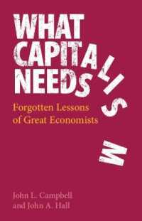 資本主義には何が必要か：偉大な経済学者たちの忘れ去られた教訓<br>What Capitalism Needs : Forgotten Lessons of Great Economists