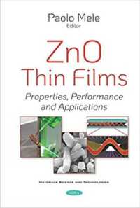 Zno Thin Films : Properties, Performance and Applications -- Hardback