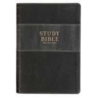 KJV Study Bible, Large Print King James Version Holy Bible, Thumb Tabs, Ribbons, Vegan Leather, Black/Gray Two-Tone