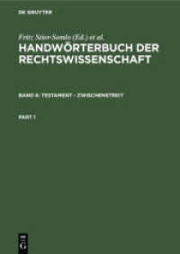 Handwörterbuch der Rechtswissenschaft. Band 6 Testament - Zwischenstreit : Abkürzungen, Mitarbeiterverzeichnis, Sachregister （1929. XIII, 1262 S. 230 mm）