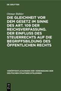 Die Gleichheit vor dem Gesetz im Sinne des Art. 109 der Reichsverfassung. Der Einfluß des Steuerrechts auf die Begriffsb (Veröffentlichungen der Vereinigung der Deutschen Staatsrechtslehrer 3)