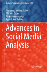 ソーシャルメディア分析の最前線<br>Advances in Social Media Analysis (Studies in Computational Intelligence) （2015）
