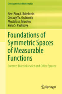 可測関数の対称空間の基礎（テキスト）<br>Foundations of Symmetric Spaces of Measurable Functions : Lorentz, Marcinkiewicz and Orlicz Spaces (Developments in Mathematics)