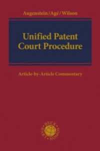 Unified Patent Court : Article-by-Article Commentary （2024. 800 S. 240 mm）
