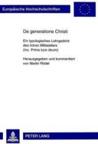 De generatione Christi : Ein typologisches Lehrgedicht des hohen Mittelalters (Inc. Prima luce deum). Dissertationsschrift (Europäische Hochschulschriften / European University Studies/Publications Universitaires Européenne .79) （Neuausg. 1999. 209 S. 210 mm）