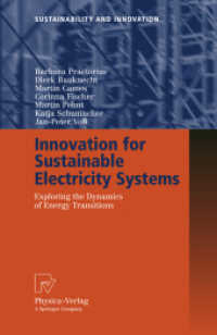 持続可能な電力システムに向けたイノベーション<br>Innovation for Sustainable Electricity Systems : Exploring the Dynamics of Energy Transitions (Sustainability and Innovation) （2008. X, 246 S. 23 SW-Abb., 18 Tabellen. 235 mm）