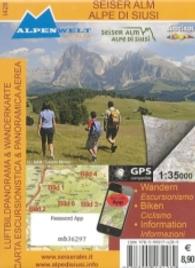 Alpenwelt Luftbildpanorama & Wanderkarte Seiser Alm. Alpe di Siusi : Wandern, Biken, Information. Mit App. GPS compatible. 1 : 35.000 (Alpenwelt Luftbildpanorama & Wanderkarte Bl.I428) （2013. 166 x 121 mm）