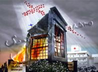 藤城清治：レフグラフファイン版画　広島赤十字病院の曲がった窓枠（受注生産商品：納期３か月程度）