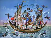 藤城清治：レフグラフファイン版画　ねずみの海賊船（受注生産商品：納期３か月程度）