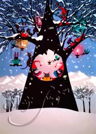 藤城清治：レフグラフファイン版画　雪の中の木の遊び（受注生産商品：納期３か月程度）
